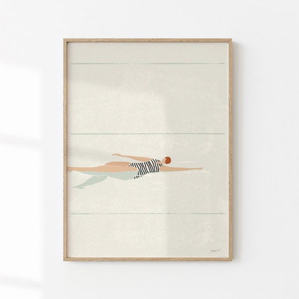 Morgen Schwimmen Minimalistische Kunstwerk Schwimmbad Kunst Blau Ästhetisches Plakat Sommer Kunstdruck Deco Stil Badezimmer Dekor Schwimmen Poster