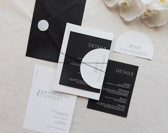 Wedding invitation card black and white, wedding invitation, modern invitation, personalized invitation, wax seal, minimalist
