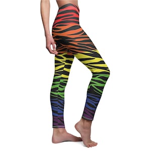 Rainbow Zebra Womens Leggings, Animal Print Pants, Zebra Stretch Pants, Teen Leggings, Plus Size Leggings