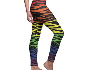 Leggings con estampado de cebra arcoíris para mujer, pantalones de yoga con estampado animal - Reefmonkey