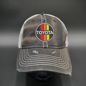 3 Stripe Toyota Trucker Hat Distressed Unstructured Mesh Back Baseball Cap - Reefmonkey
