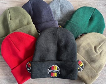3 Stripe Toyoda Logo Beanie, Mens Toboggan, Land Cruiser Gift, 4 Runner Gift, Winter Hat - Reefmonkey
