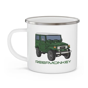 FJ40 Land Cruiser Enamel Camping Mug Coffee Cup - Reefmonkey Artist Chris Marshall
