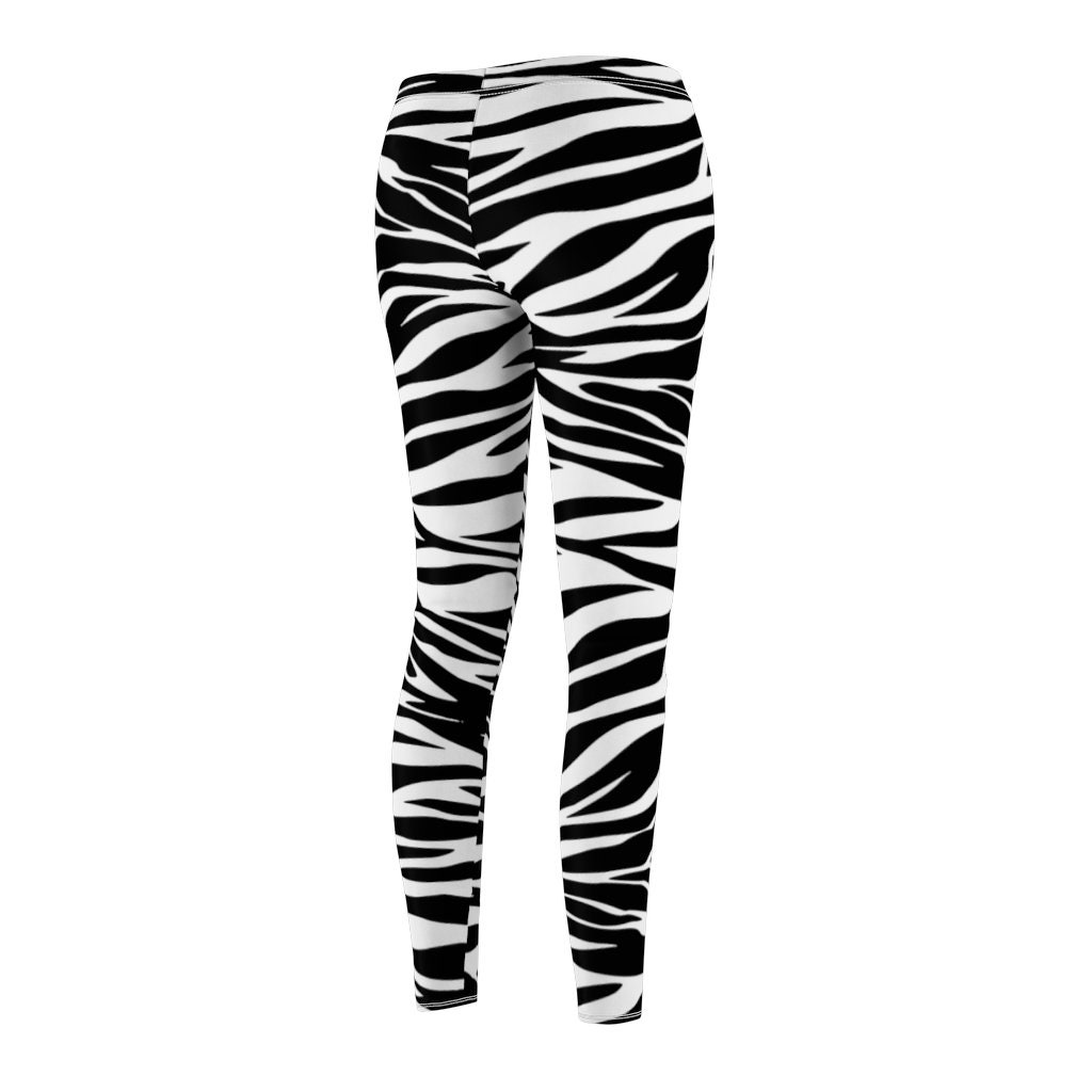 Cream Black Zebra Print Leggings, Zebra Tights, Cotton Lycra Leggings,  Animal Print Leggings, Dance Tights, Fitness Leggings for Women 