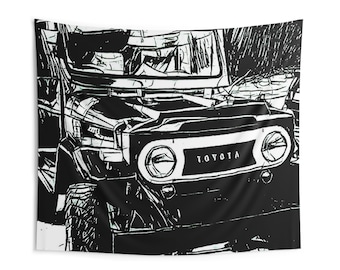 Toyota Land Cruiser FJ40 Wall Tapestry: Classic Car Art for Garage
