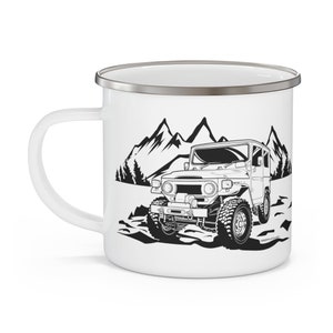 Land Cruiser FJ40 Enamel Camping Coffee Cup, FJ40 Coffee Mug, FJ 40 Gift, Gift For Guy - Reefmonkey