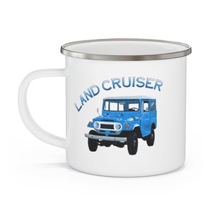 FJ40 Land Cruiser Enamel Mug: Camping Coffee Cup, Reefmonkey Art