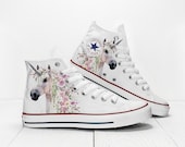 Custom Unicorn with Flowers Converse All Star Classic High Top Chuck Taylor White Printed Bride 39 s Sneakers