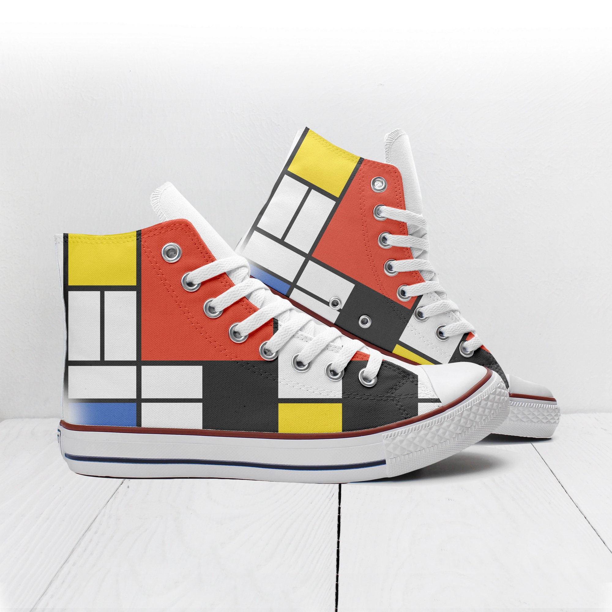 Canvas High Top Sneaker Casual Skate Shoe Boys Girls Artistic Mondrian Style Canvas High Top Sneaker Casual Skate Shoe Boys Girls Artistic Mondrian Style
