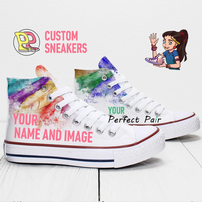 Kurt Cobain with American Flag Custom High Top Sneakers based on PROSPECT AVENUE White