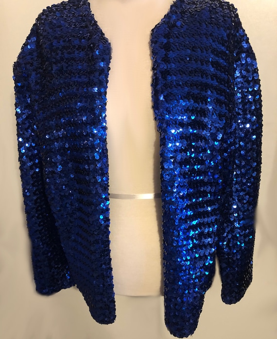 Beautiful Vintage Blue Classy Sequin Jacket XL