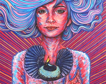 Original Hand Painted, Acrylic on Canvas, Female Portrait, Bird-of-paradise, Impasto Texture, Wall Art, Surrealism, "I Am Still Here"