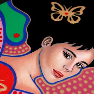 Original Hand Painted, Acrylic on Canvas, Female Portrait, Butterfly, Wall Art, Surrealism, "Butterfly Effect" image 4