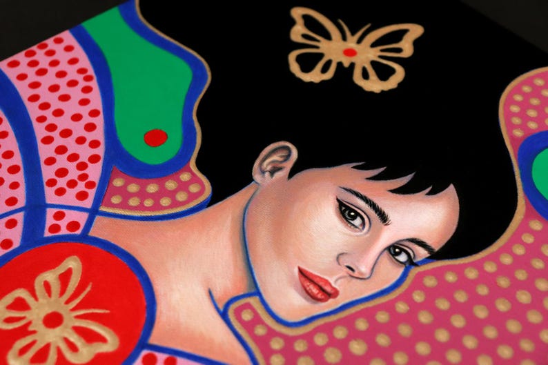 Original Hand Painted, Acrylic on Canvas, Female Portrait, Butterfly, Wall Art, Surrealism, "Butterfly Effect" image 4