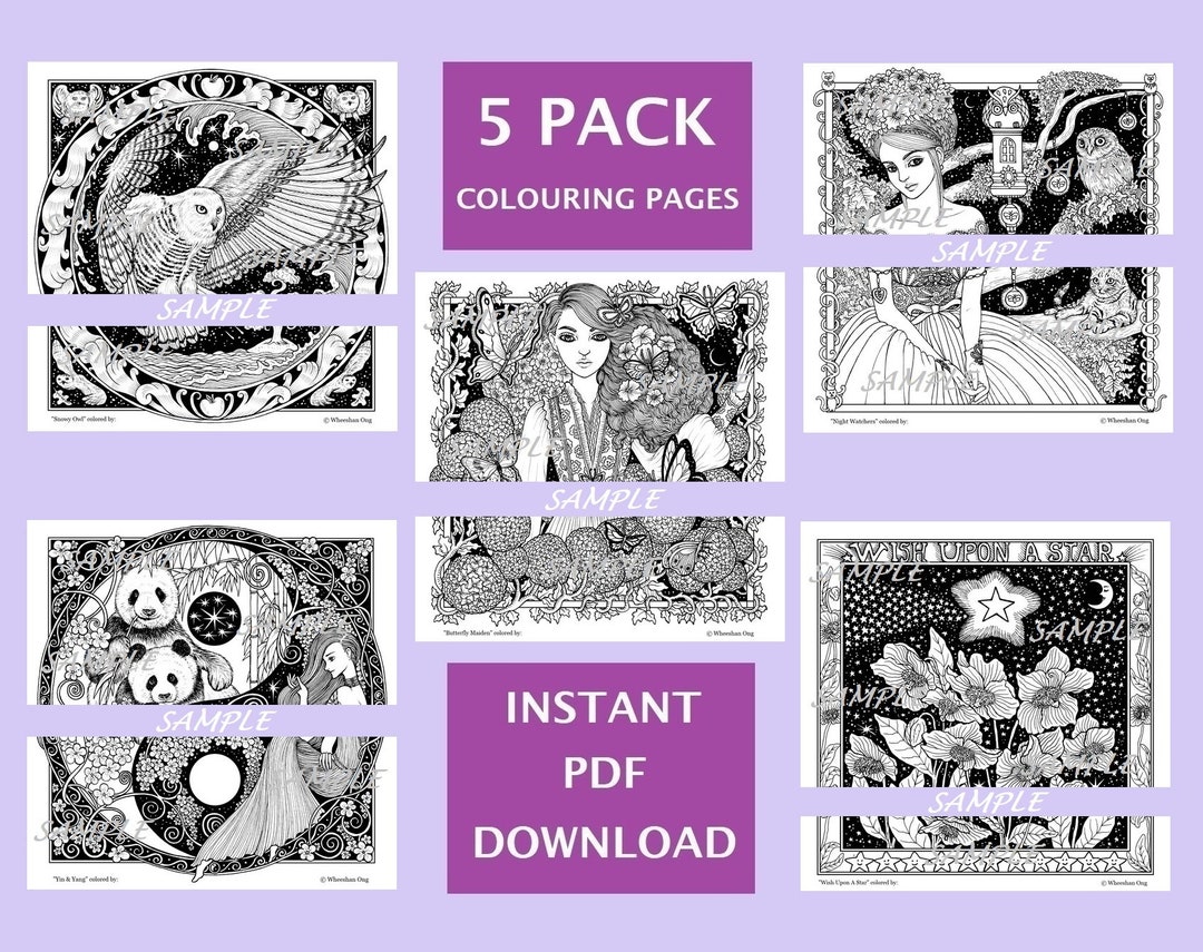 5 Pack PDF Instant Download Colouring Pages Starry Night II - Etsy