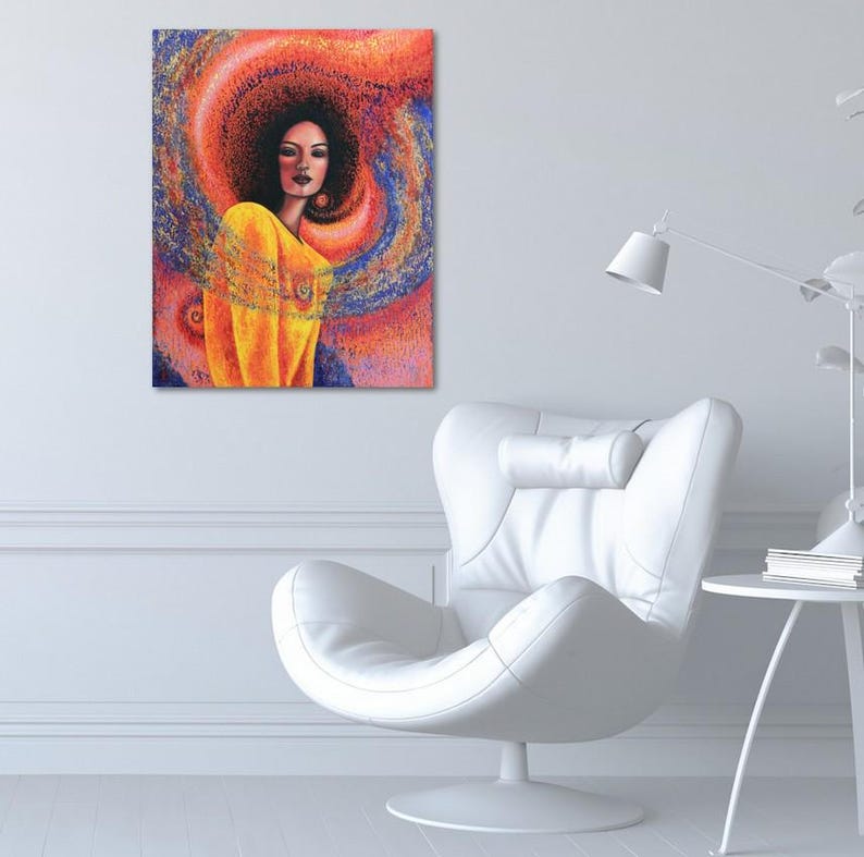 Original Hand Painted, Acrylic on Canvas, Female Portrait, Impasto Texture, Wall Art, Abstract, Surrealism, "Miss Universe" image 5