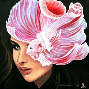 Origineel handgeschilderd, acryl op canvas, vrouwelijk portret, betta, kunst aan de muur, surrealisme, "We Were Born to Bloom"