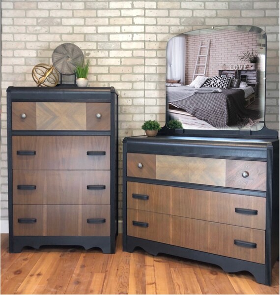 Art Deco Waterfall Matching Dresser Set With Mirror Etsy