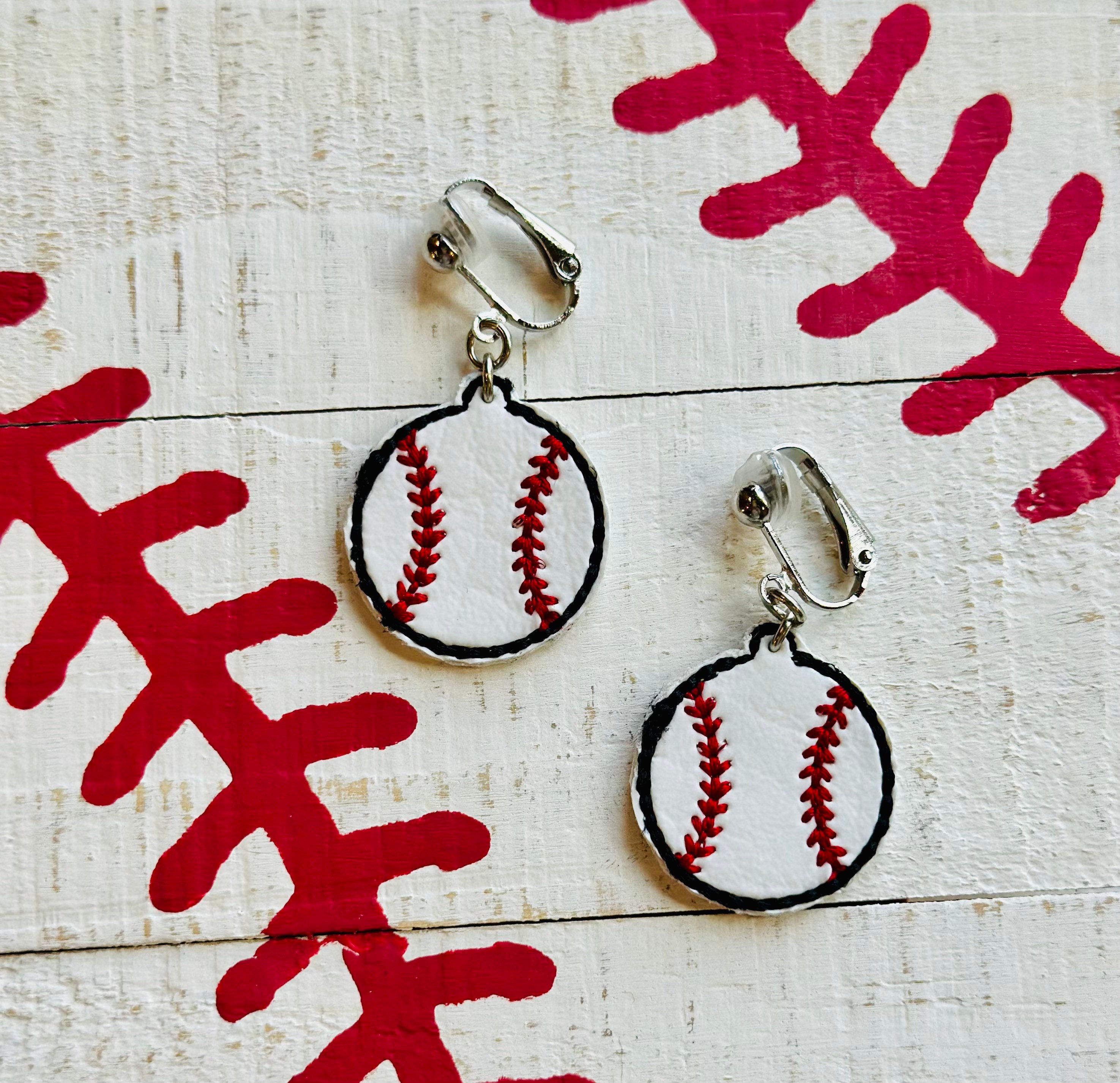 Softball Enamel Drop Hoop Earrings
