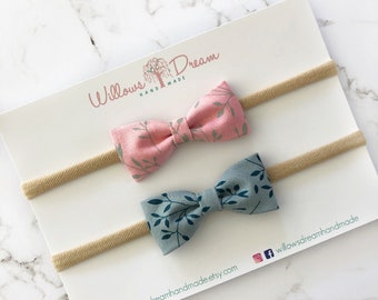 Handmade Cotton Fabric Hair Bow with Headband/Hair Clip