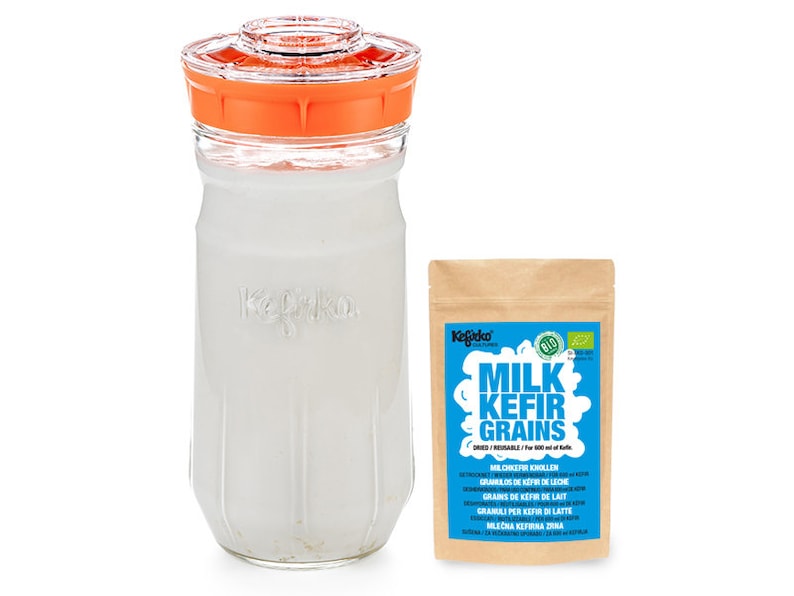 Kefir Making Kit, 1.4L with Organic Milk Kefir Grains Make Your own Probiotic Drinks at Home for Good Gut Health and Build Your Immunity Orange