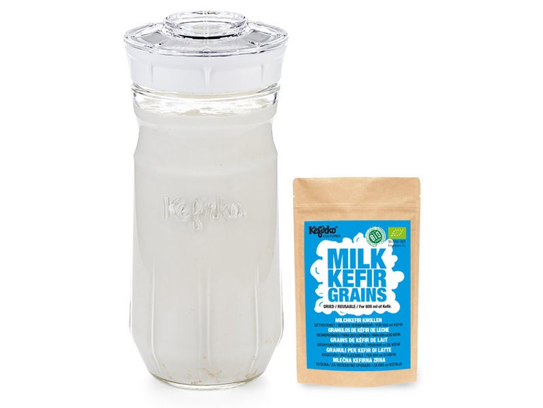 Kefir Making Kit, 1.4L with Organic Milk Kefir Grains Make Your own Probiotic Drinks at Home for Good Gut Health and Build Your Immunity White