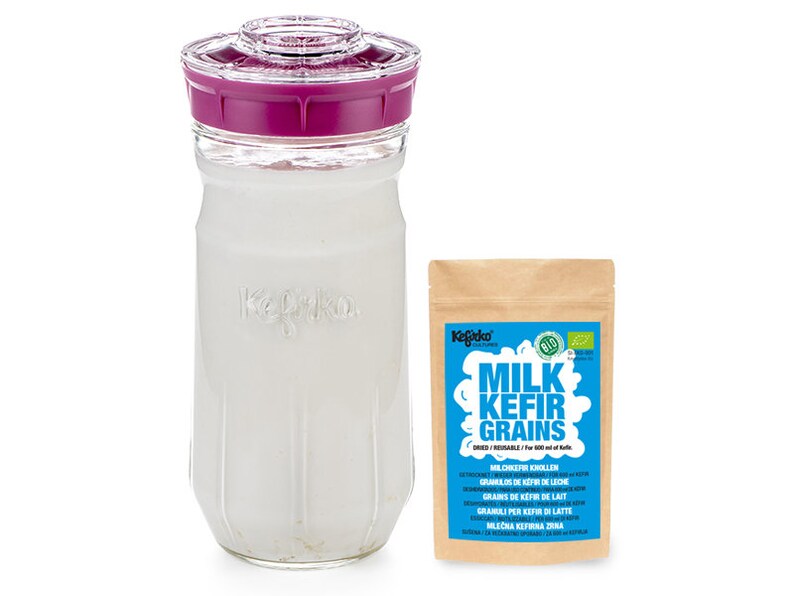 Kefir Making Kit, 1.4L with Organic Milk Kefir Grains Make Your own Probiotic Drinks at Home for Good Gut Health and Build Your Immunity Pink