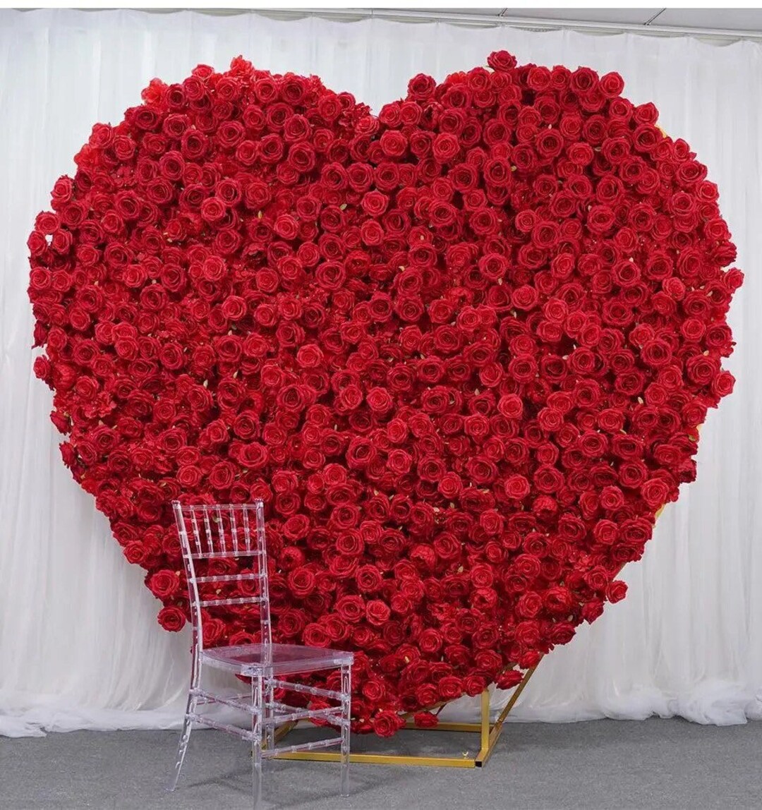 Red Heart Shaped Floral Artificial Flower Backdrop Flower Wall - Etsy