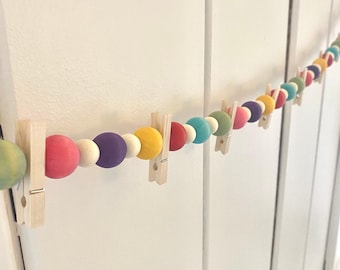 Colorful Beaded Garland With Clips , Kids Art Display , Nursery Decor , Kids Room Decor , Art Display , Clip Garland