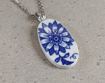 Broken China Necklace, Antique Chinese Jewelry, Broken Plate Jewelry, Broken China Pendant, Beach Pottery Jewelry, Broken Porcelain Necklace