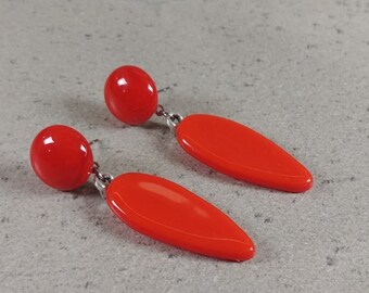 Oorbellen van gesmolten glas, oranje oorbellen van gebrandschilderd glas, statement oorbellen, geometrische oorbellen, hangende oorbellen, sieraden van gerecycled glas