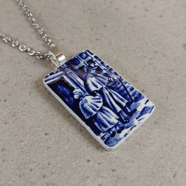 Broken China Necklace, Antique Chinese Jewelry, Broken Plate Jewelry, Broken China Pendant, Beach Pottery Jewelry, Broken Porcelain Necklace