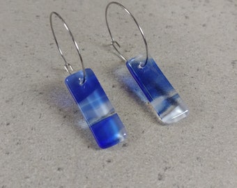 Fused Glass earrings, Glass loop Earrings, Fused glass Art, Minimalist Earrings, Mother's Day gift, Gift for mom, Blue earrings