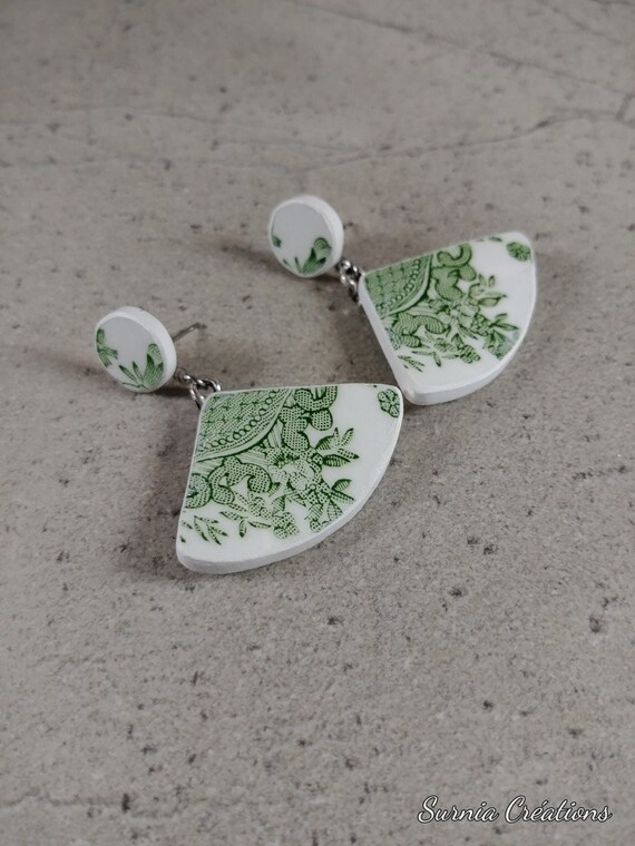 Broken China Earrings Antique Chinese Jewelry Broken Plate Jewelry Beach Pottery Jewelry Abstract Porcelain Earrings Porcelain Earrings Etsy