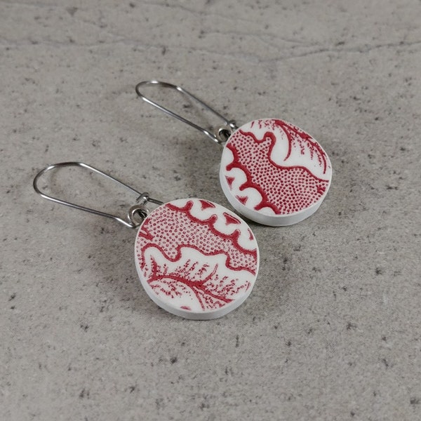 Broken china earrings, Antique Chinese jewelry, Broken plate jewelry, Beach pottery jewelry, White porcelain earrings, porcelain earrings