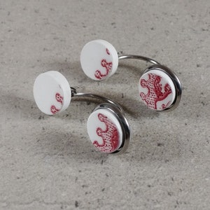 Zerbrochener Porzellanschmuck, Ohrstecker aus zerbrochenem Teller, Runde Keramikohrringe, Porzellanschmuck, chinesische Porzellanohrringe, Ohrstecker