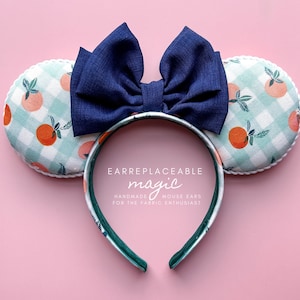 Orejas de pájaro naranjas, orejas de Mickey con cuadros vichy, orejas de ratón de color naranja jardín, orejas de Minnie, diadema con orejas de ratón, orejas de Mickey con cítricos, orejas de Minnie con cuadros vichy