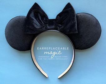 Black Velvet Minnie Ears, Black Velvet Mickey Ears, Disney Ears, Character Ears, Cute Disney Ears, Comfortable Mickey Ears