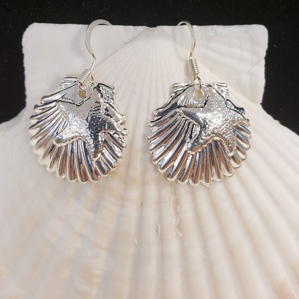 Scallop Shell Earrings Silver Plated