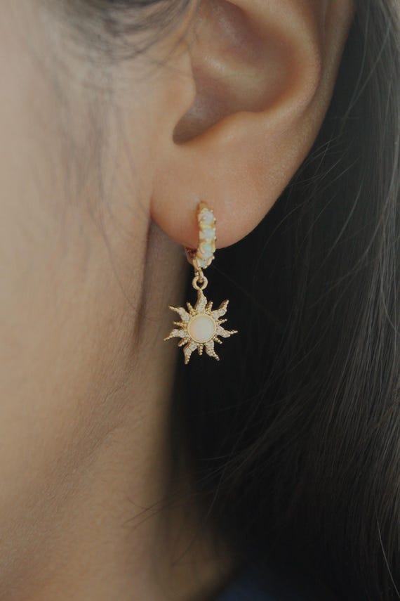 Orecchini a cerchio con opale a forma di ancora, in argento sterling 925, con opale, con ancora piccoli orecchini a cerchio Huggie, idea regalo per donne e ragazze, Kleine, Argento sterling, Opale