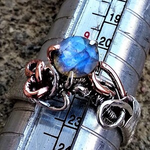 FLASHY Sterling Silver Size 10.75 Labradorite Spectrolite Moonstone Elven Elvish Genuine Gemstone Fantasy Magical Wire Wrapped Ring