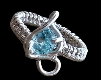 FAIRYTALE Size 9 Pure Silver Sky Blue Topaz December Birthstone Elven Elvish Genuine Gemstone Fantasy Magical Wire Wrapped Ring