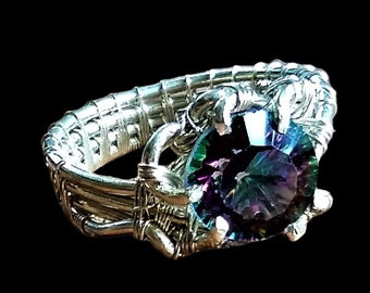 FAIRYTALE Sterling Silver Size 8 Mystic Rainbow Titanium Quartz Topaz Elven Elvish Genuine Gemstone Fantasy Magical Wire Wrapped Ring