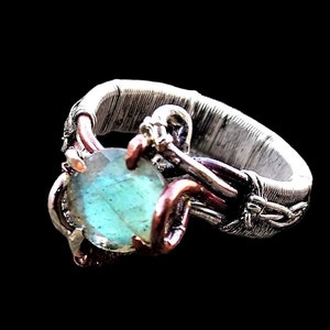 FAIRYTALE Size 8.5 Sterling Silver Copper Labradorite Spectrolite Moonstone Elven Elvish Genuine Gemstone Fantasy Magical Wire Wrapped Ring