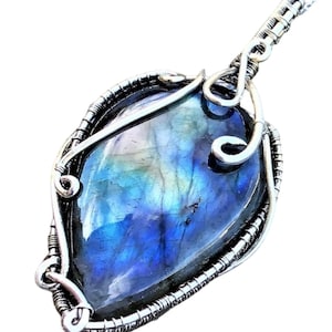 Genuine Rainbow Flashy Labradorite Teardrop Elven Elvish Fantasy Amulet Victorian Fairytale Forest Mystical Sterling Silver Pendant Necklace