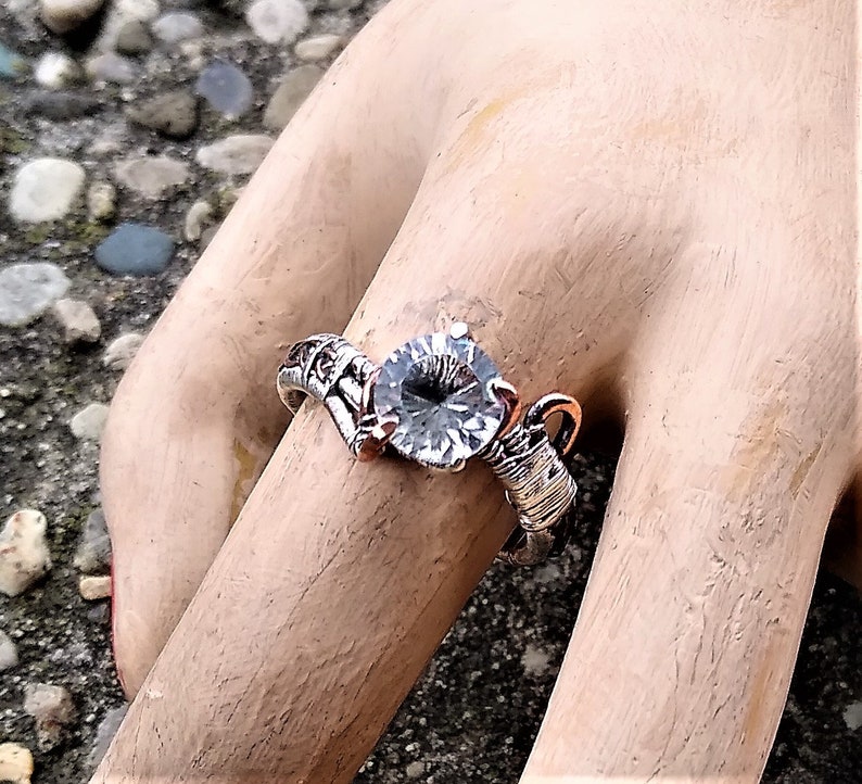Sterling Silver Copper Wire Wrapped Natural White Quartz Cosplay Elven Elvish Wedding Engagement Ring by ArcAlchemistOne