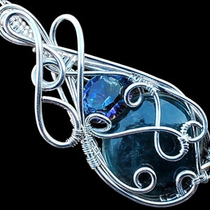 Sterling Silver Top Natural Neon Apatite Rainbow Quartz Elven Elvish Victorian Fantasy Wire Wrapped Gemstone Pendant Necklace Amulet