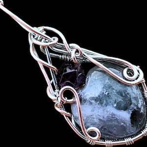 Regenbogen Fluorit Herz Amethyst Februar Geburtsstein Kupfer Elfen Elfen Viktorianisch Fantasy Draht Eingewickelt Edelstein Anhänger Halskette Amulett