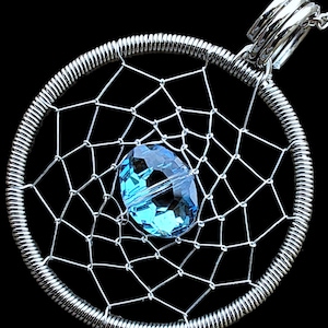 Funkelnde Engel Aura Kristall Traumfänger Halskette Draht Gewickelt Sterling Silber Elfen Elfen Fantasy Märchen Schmuck