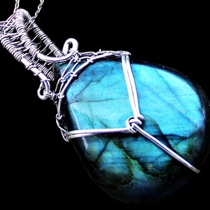 FLASHY Sterling Silver Teardrop Labradorite Elven Elvish Victorian Fantasy Wire Wrapped Gemstone Pendant Necklace